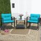 3 Pieces Wicker Rocking Bistro Set with Glass Coffee Table and Storage Shelf
